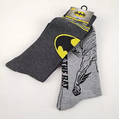 Batman Socks 2 Pair Men's Crew 6-12 Grey DC Comics New • $12.67