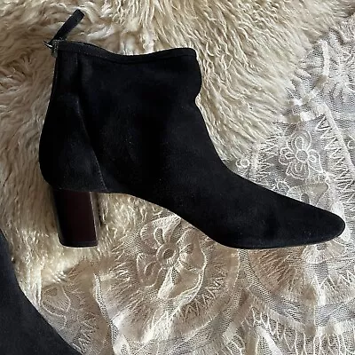 Euc Zara Women Black Brushed Suede Ankle Booties 8 Chic Minimalist Everlane • $25