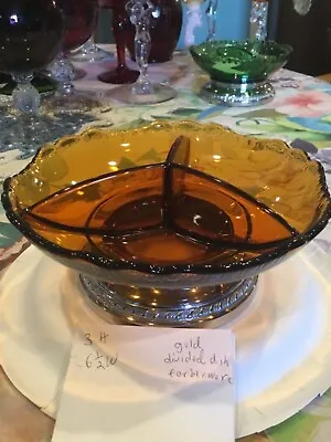 Cambridge Glass With Farberware Do You Divided Dish In Amber • $17