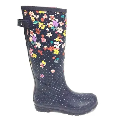 Joules Wellington Navy Blue Floral Rain Boots Womens Size 10 • $70.97
