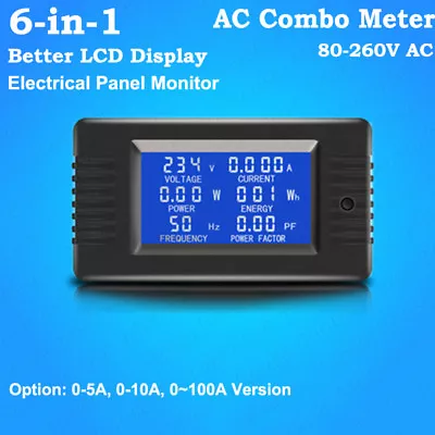 LCD 5A~100A AC Combo Meter Ammeter Volt Amp Power Kwh Watt Freq Tester Monitor • £12.26