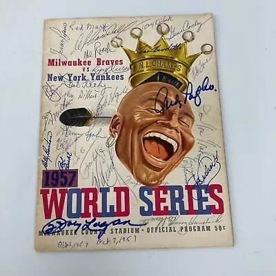 1957 Milwaukee Braves World Series Champs Team Signed Program Hank Aaron JSA COA • $2999
