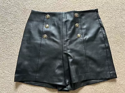ZARA Leather Look Pleather Womens Casual Shorts Black L UK 12/14 VGC • $12.32
