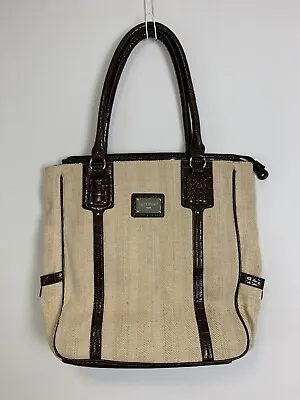 EDINA RONAY TOTE BAG BEIGE BROWN Shopper Bag Woven Fabric PU Handle Trim Large • £25.97