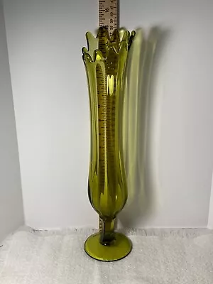 Green Glass Swung Vase Chip To Base 12 Fingers 15” Viking? • $39