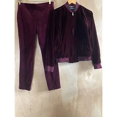 Y2K Lauren Ralph Lauren Burgundy Velvet 2-Piece Pants Suit Size S/4 • $75