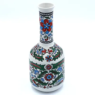 Metaxa Greek Porcelain Liquor Bottle Decanter Vase Floral Greek Blue Red Vintage • $12.99