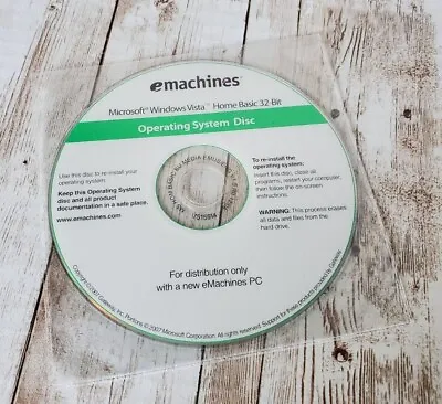 2007 EMachines Operating System Disc Microsoft Windows Vista Home Basic 32-Bit • $22.99