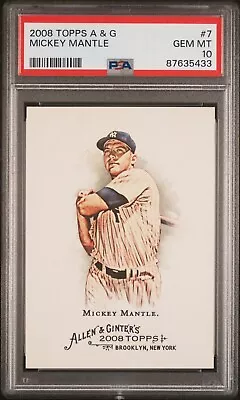 2008 Topps Allen & Ginter Mickey Mantle #7 PSA 10 Brooklyn New York • $0.99