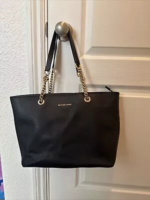 MICHAEL Kors Designer Black Leather Zip Chain Shoulder Bag Tote Purse Handbag • $29.99