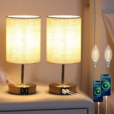 2 Pack USB Touch Bedside Table Lamps 3 Level Brightness Lamp For Bedroom Hotel  • £29.99