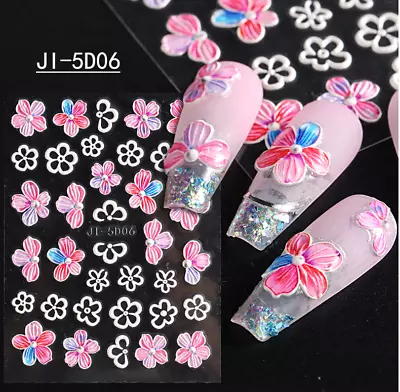 5D Nail Art Stickers Tulip Camellia Flowers Daisy Decals Self-Adhesive DIY • $2.95