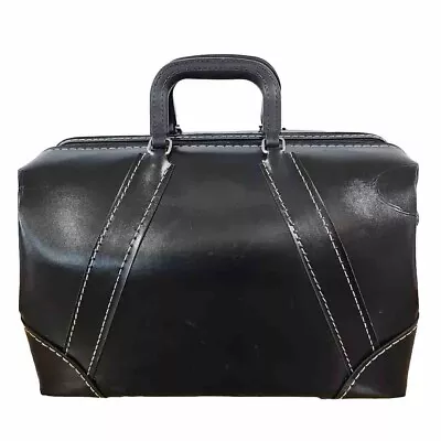 Doctors Bag Black Leather Zip Closure Vtg Gladstone Bag Medical DR • $118.87