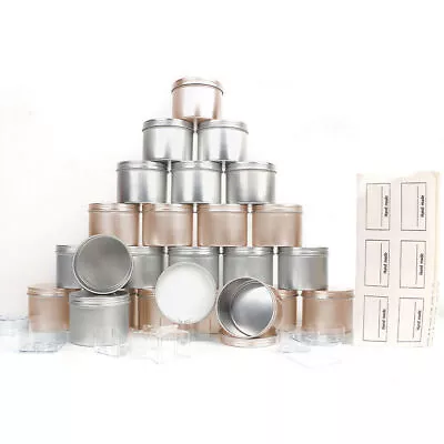 Metal Candle Tin 24Pcs & 8 Plastic Cup Empty Alumium Jars For Candle Sweets Gift • $34.99