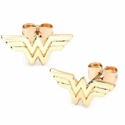 DC Comics Wonder Woman Symbol Stainless Steel Golden Earrings Gold • $14.98