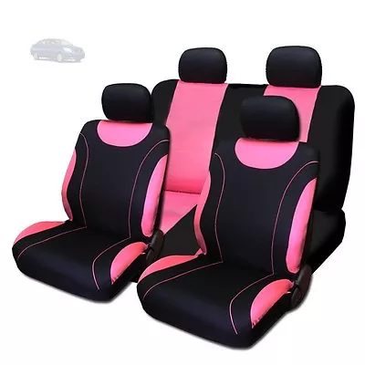 New Sleek Black And Pink Flat Cloth Seat Covers Set For VW • $34.82