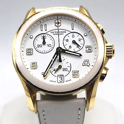 Victorinox Swiss Army 241511 Watch White Dial Gold Case Cermaic Bezel White Band • $250