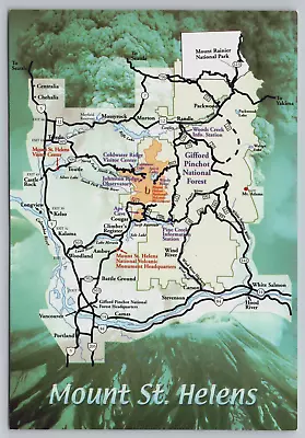 Mount St Helens WA Eruption Area Map Cities Highways Rivers 6x4 Vtg Postcard B16 • $12.95