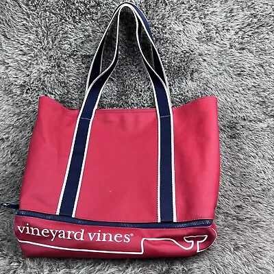 Vineyard Vines Tote Red Whale Beach Bag Vinyl With Canvas Handles Zipper Bottom • $23.40