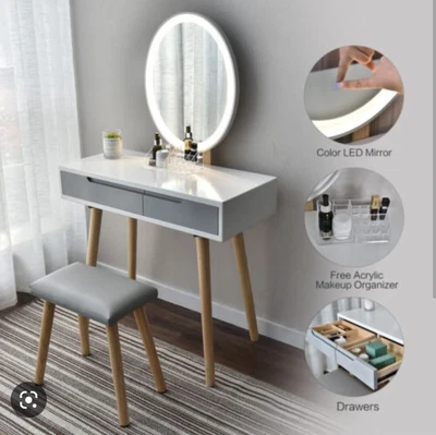 £110 • Buy New Dressing Table Vanity Set Makeup Desk Dimmable LED Light Mirror Stool Wood.