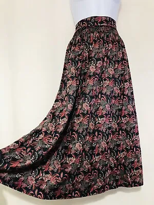 Vintage Skirt Cotton Mid Satin  Floral William Morris Bohemian Pleated Size 8  • £33.15