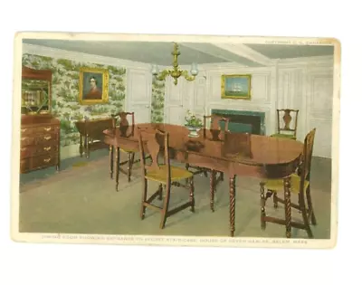 Vintage Postcard  MASS  DINING ROOM HOUSE OF SEVEN GABLES SALEM  LINEN POSTED • $3