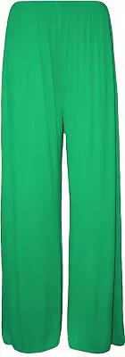 £7.49 • Buy Ladies Womens Plain Palazzo Trousers Baggy Wide Leg Flared Pants 8-26