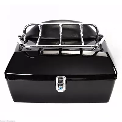 Black Motorcycle Trunk Tail Bag Luggage Case Top Rack For Honda Harley Kawasaki • $89