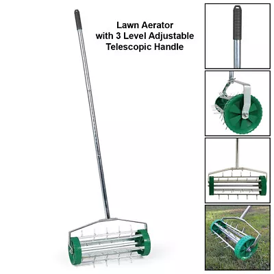 Gardening Lawn Aerator Grass Roller With 3 Level Adjustable Telescopic Handle • £23.85