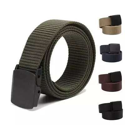 Belt Mens Womens Unisex Canvas Webbing Regular Size Black Buckle Army Belts Gift • £3.99