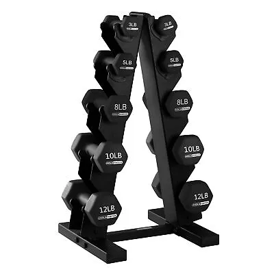 HolaHatha Neoprene Coated Dumbbell Free Hand Weight Set With Storage Rack Black • $213.99
