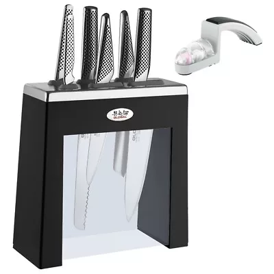 Global Knives Kabuto Black 7pc Knife Block & Mino Knife Sharpener • $495.50