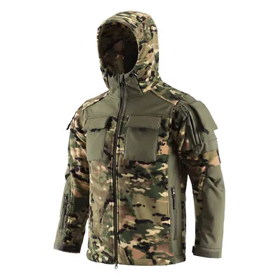 Mens Military Jacket Army Outdoor Tactical Camo Fleece Hooded Casual Coat Hiking • $52.24