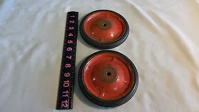 TWO Wagon/Tractor Wheel Red Metal Center  5 7/8 Inches--RUBBER TIRES • $65