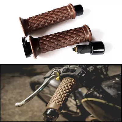 Universal Brown 22mm Motorcycle 7/8  Handlebar Hand Grips Throttle With Bar Ens • $37.99