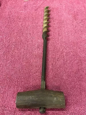 Antique Wood T Handle Auger 1  Barn Beam Hand Drill 16.5  Vintage Hand Made • $9.99