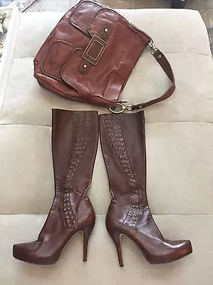 Maxstudio High Heel Platform Leather Knee Boots Zanna Brown Butter Soft Leather • $29.99