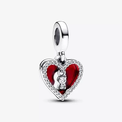 Genuine Pandora Red Heart & Keyhole Double Dangle Charm S925 ALE 793119C01 POUCH • £26.49