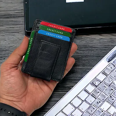 Mens Leather Magnetic Front Pocket Wallet Money Clip Slim ID Credit Card Holder • $12.15