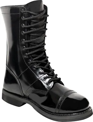 Black Leather Jump Boots Tactical Army Paratrooper Lace Up High Impact 10  • $113.99