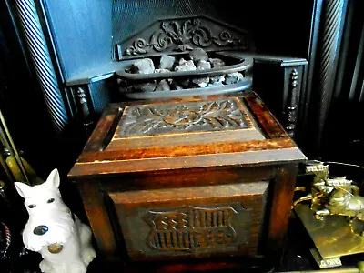 Antique Edwardian Carved Oak Wooden Fireside Boxcoal/woodexcellent Condition • £60