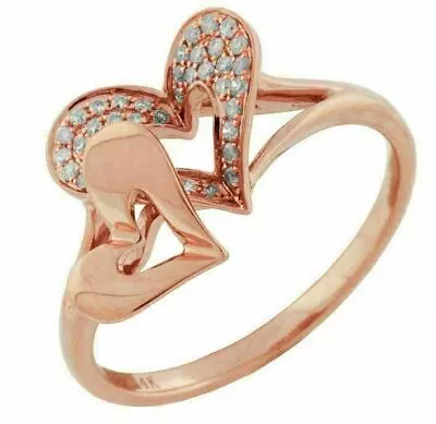 Estate .16ct Diamond 14kt Rose Gold 3d Double Heart Classic Love Ring • $1160.25