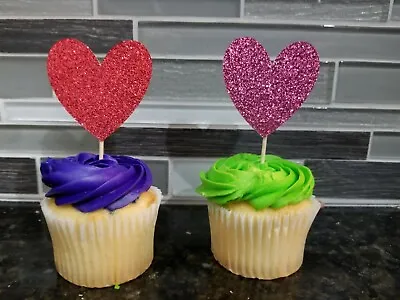 Mother's Day Valentines Love Heart Glitter Cupcake Toppers Decoration  • $6