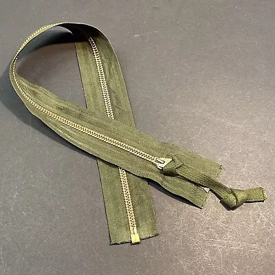 WW2 CONMAR Brass Zipper 20 Inch Cotton OPEN END Vintage Olive Drab Green • $35