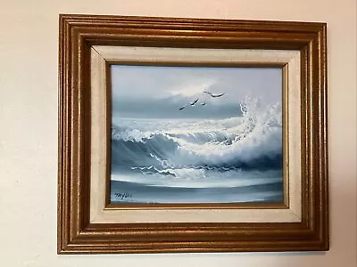 Vintage Taylor Seascape Oil Painting  On Panel “Morning Waves “- Framed • $27.20