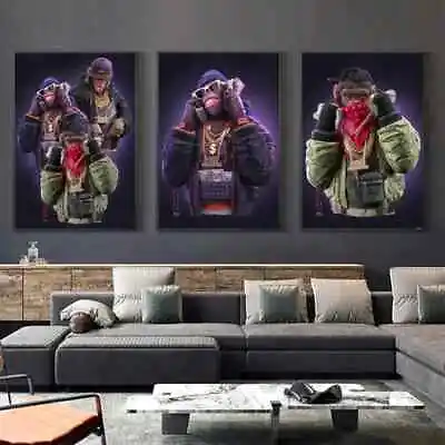 Hip Hop Monkeys Art Canvas Painting Monkey Posters Print Cool Animals Wall • $3.79