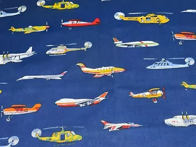 7/8 Yd Daisy Kingdom Flying Machines Air Planes Helicopters Cotton Fabric 33 X44 • $7.99