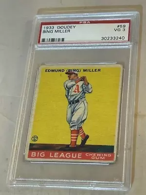 1933 Goudey #59 Edmund (bing) Miller Psa Vg 3 Philadelphia Athletics • $90