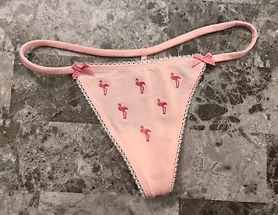 $21.84 • Buy Nwt Victoria's Secret Pink Embroidered Flamingo Bow Picot Thong V String Panties