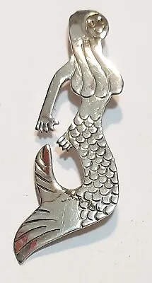 Vintage Handmade Mermaid Woman Sterling Silver Pin Brooch SIGNED WOODS • $24
